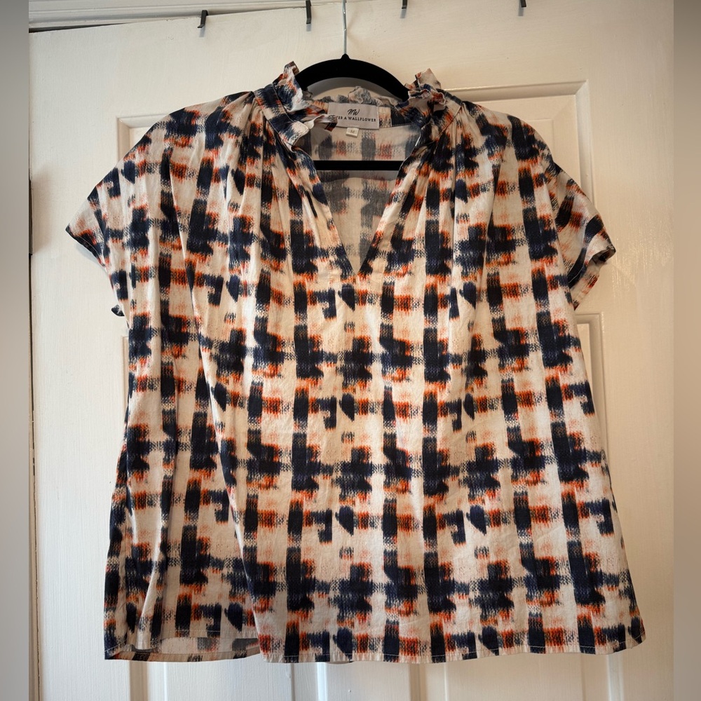 Never A Wallflower Women's Checkered Blouse - Navy, Orange, Cream